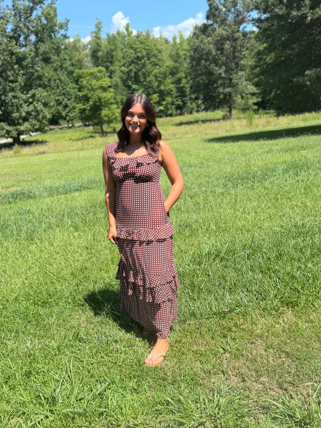 Polka Dot Ruffle Maxi Dress