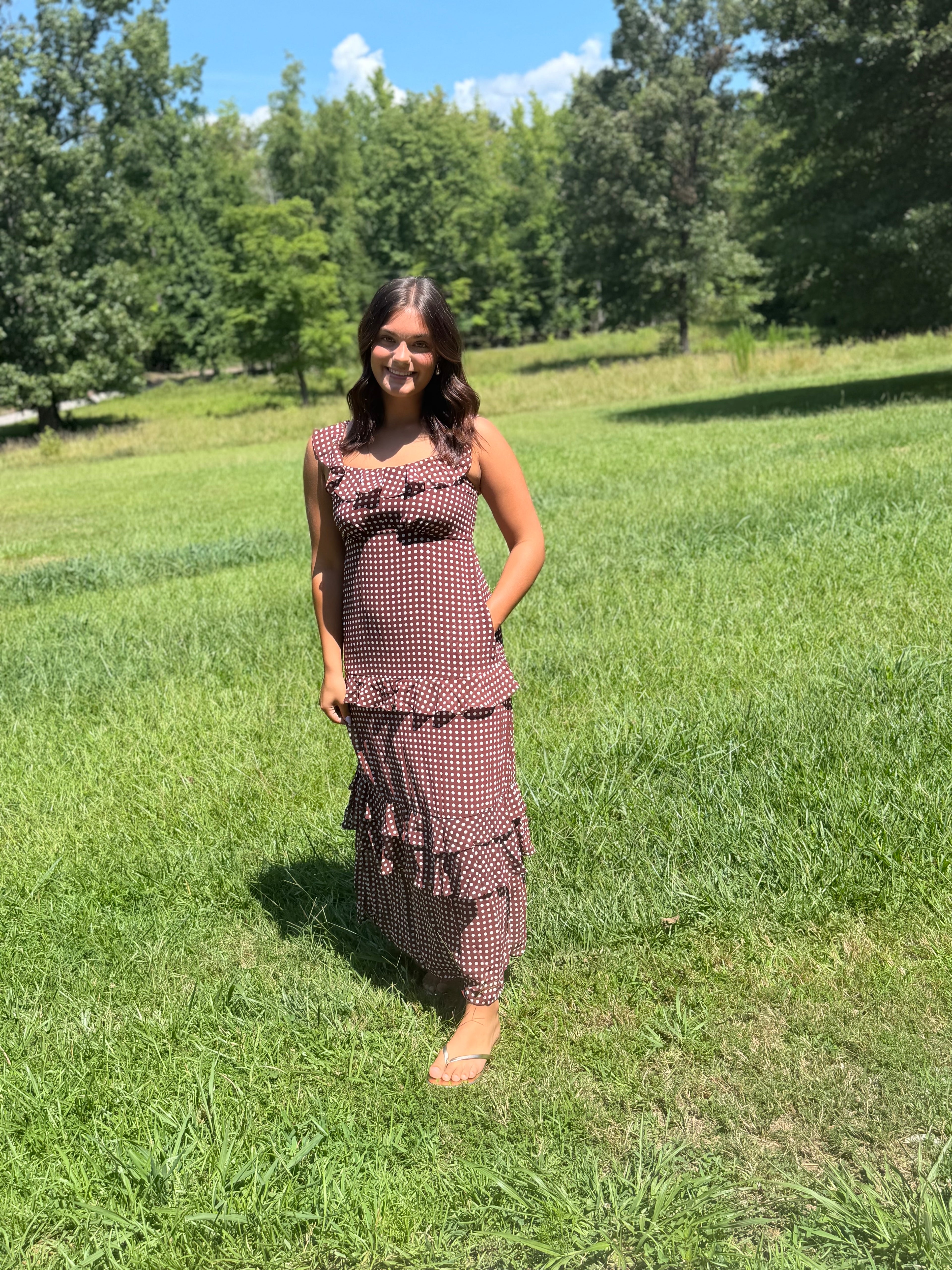Polka Dot Ruffle Maxi Dress