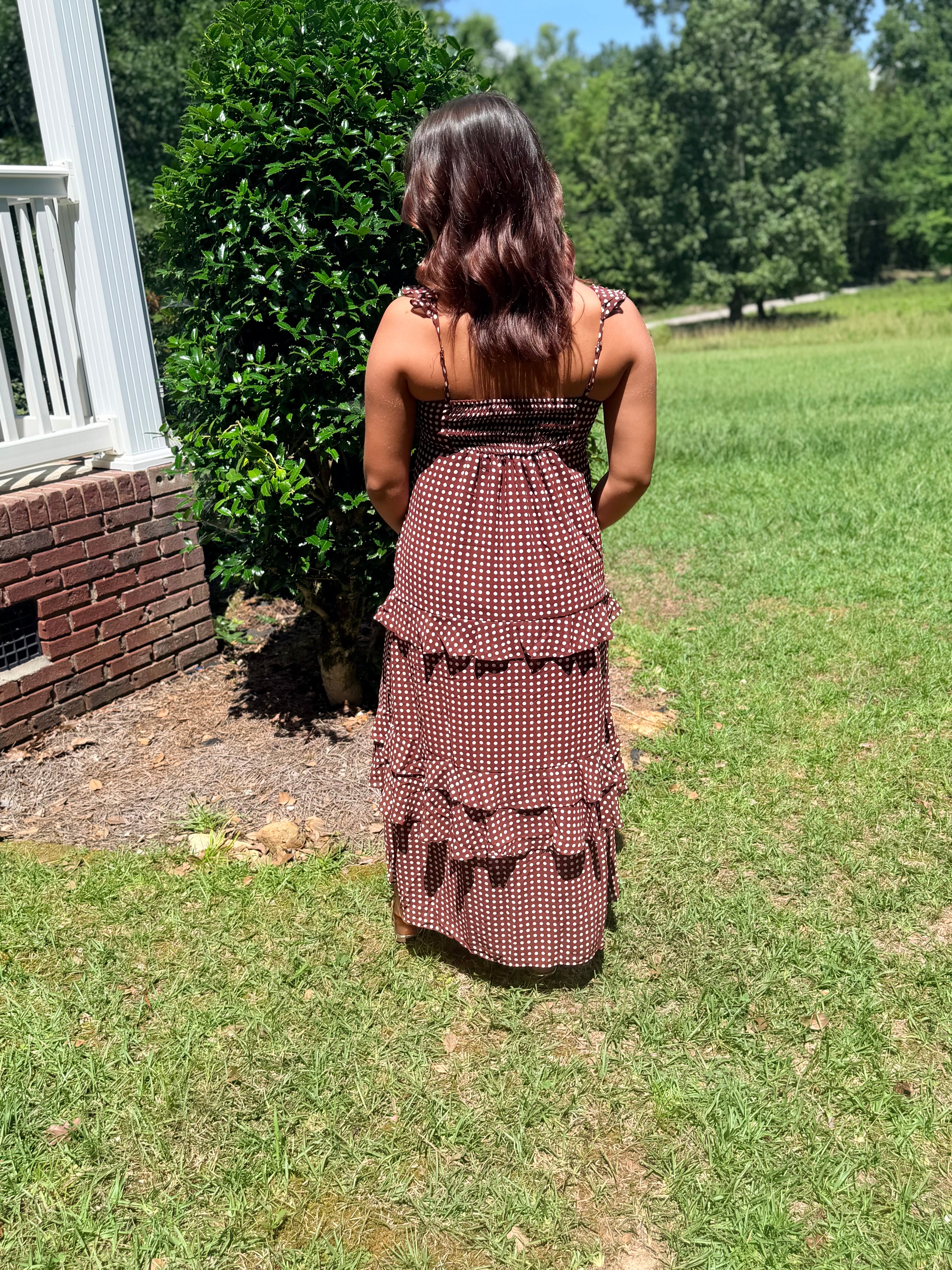 Polka Dot Ruffle Maxi Dress