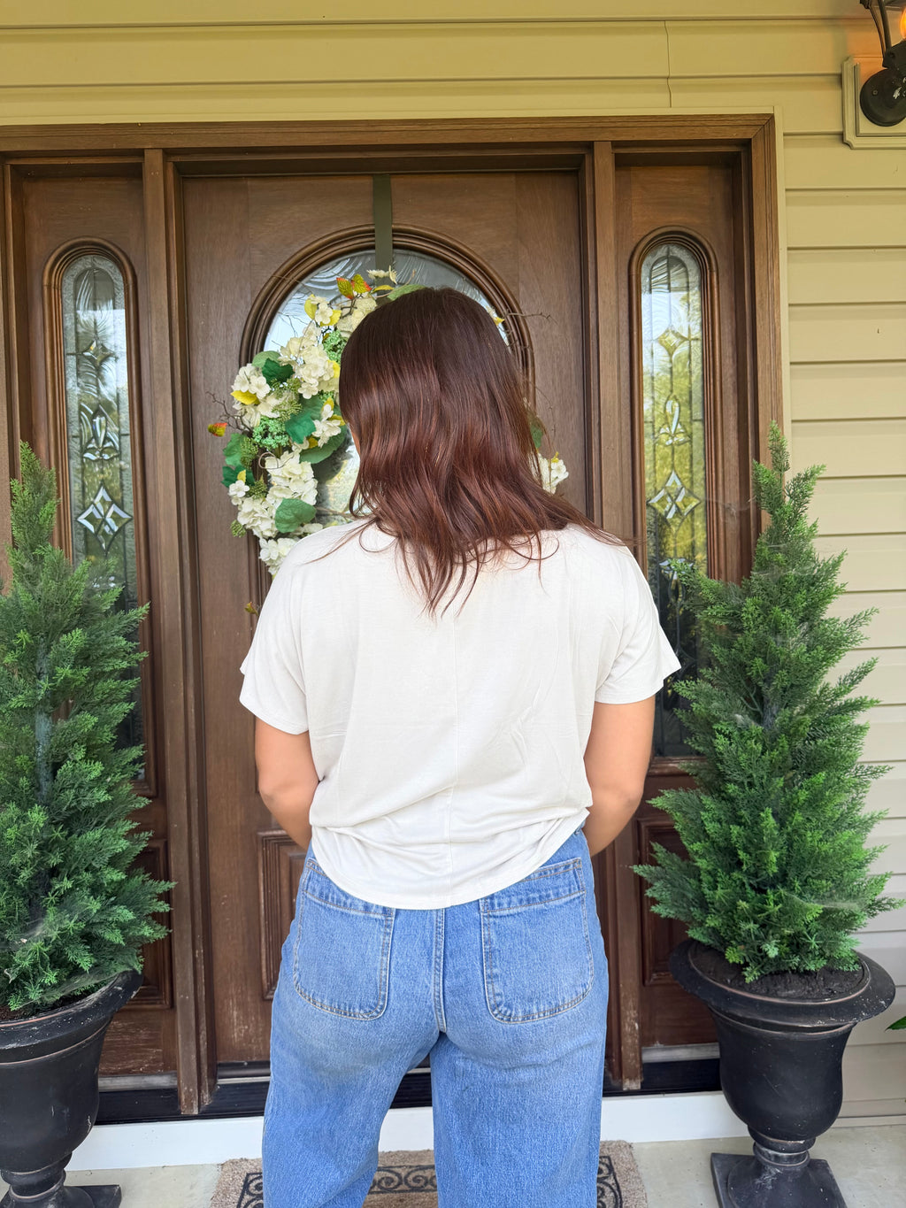 Cropped Round Neck Tee - Sand Beige