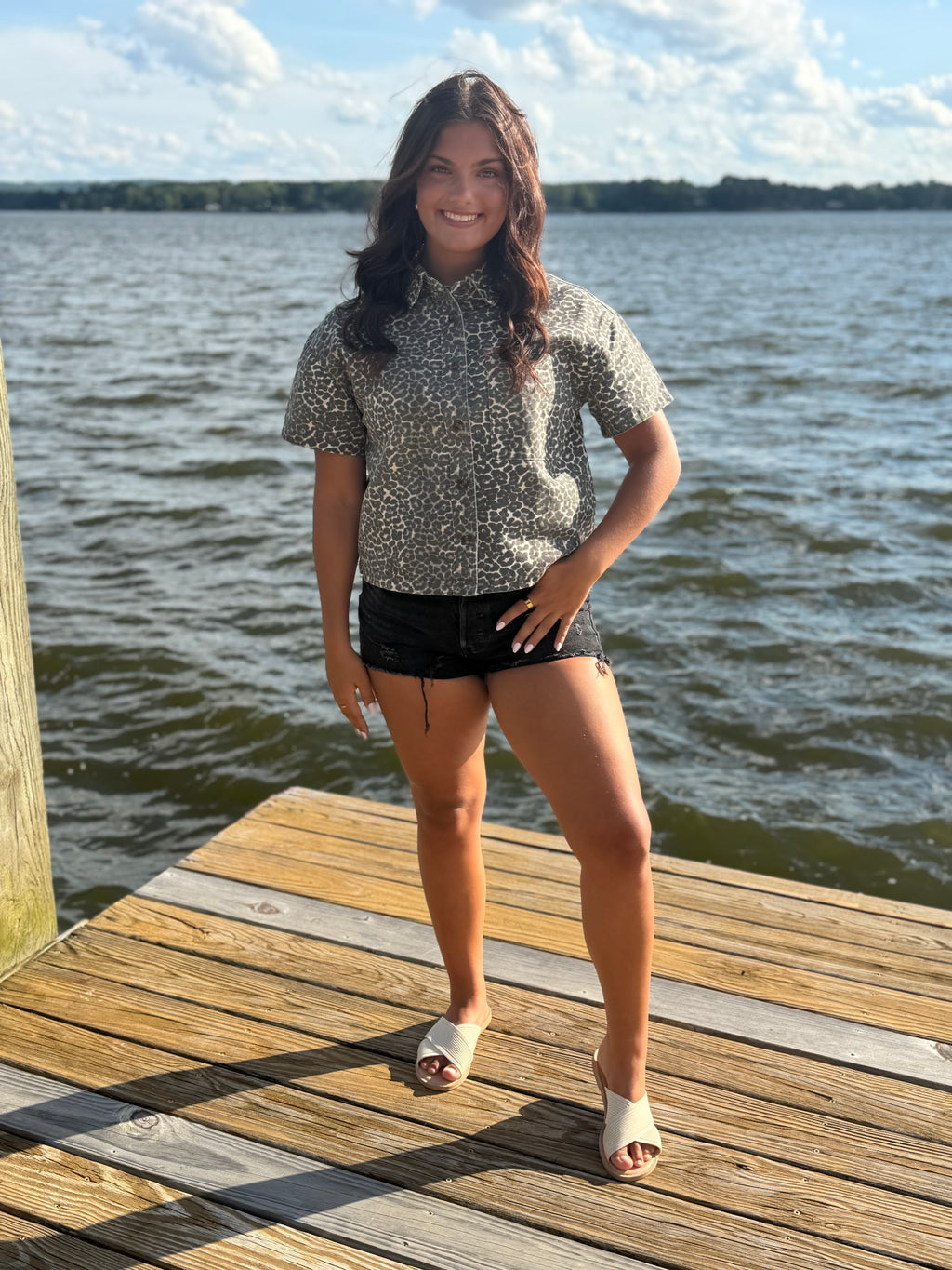 Leopard Cropped Denim Top