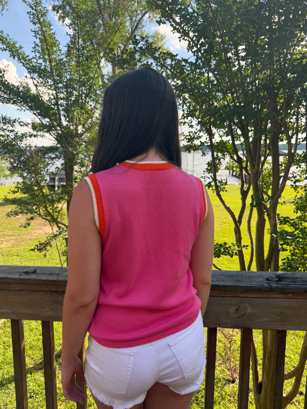 Pink Pearl Trim Sleeveless Knit Top