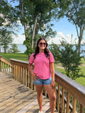 Pink & Red Striped Scallop Trim Tee