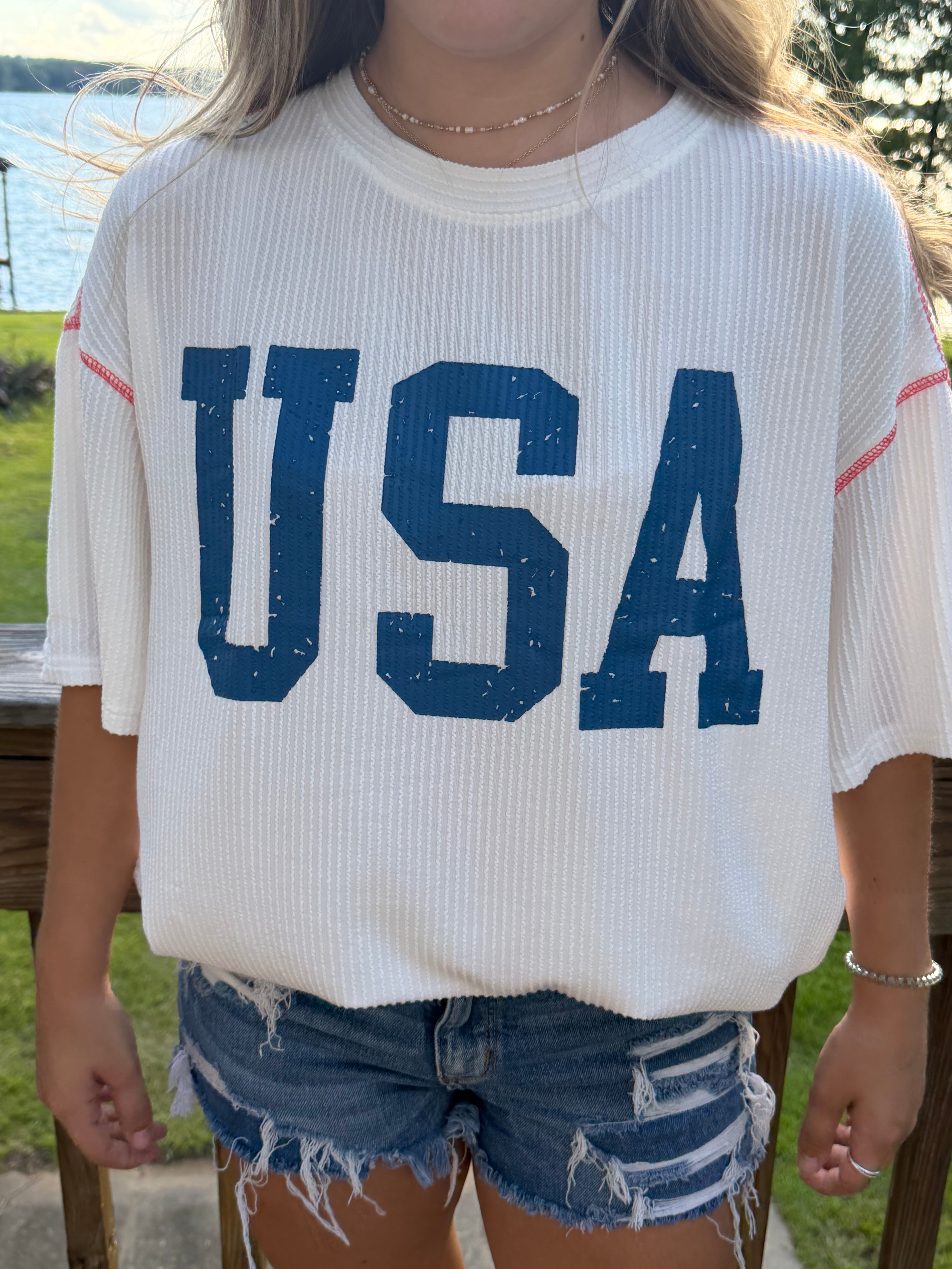 USA Graphic Ribbed Oversized Tee